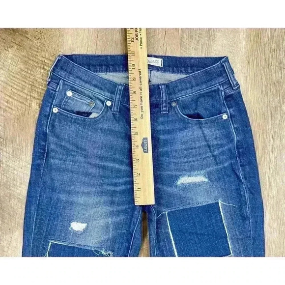 Madewell Jeans Size 25 Slim Boy Jean Patchwork Distressed Denim Mid Rise Stretch - Picture 9 of 10
